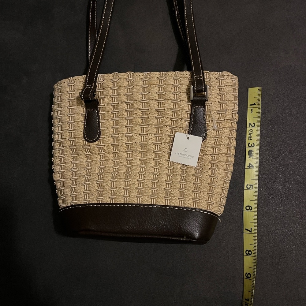 Rattan Liz Claiborne Small Basket Tan & Brown Handbag Shoulder Purse, NWOT - Picture 4 of 11